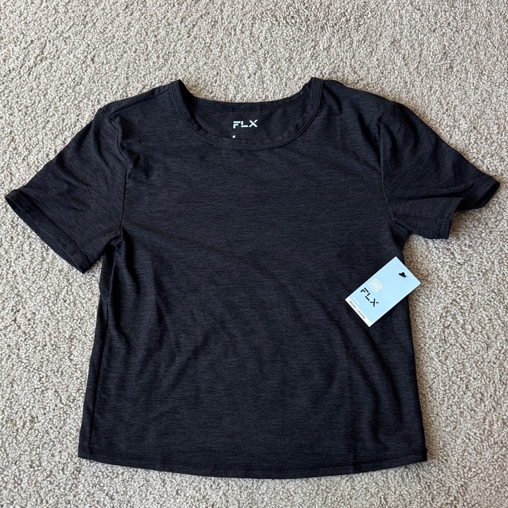 NWT FLX Heathered Black Travel Leisure Tee Shirt Size M